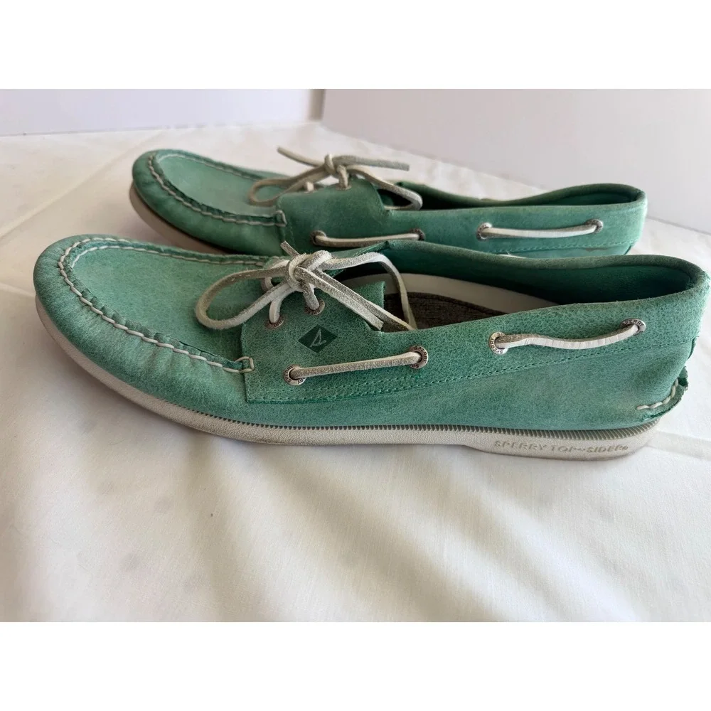 Sperry Top Sider Men's Green Leather Shoes Lace Up Size 13